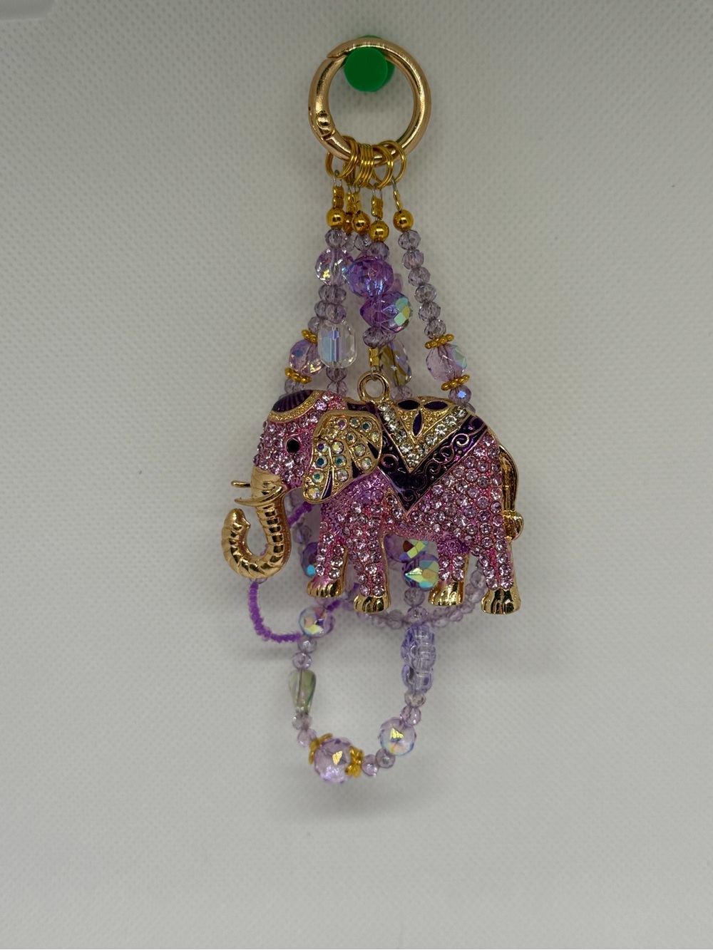 Gold-Tone Purple Crystal Elephant Keychain/ Phone Chain